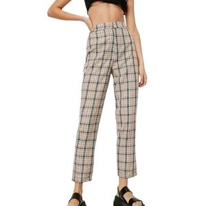 NWT Nasty Gal Plaid High-Waisted Tapered Cuffed Ankle Pants